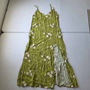 Reformation Dress Womens 8 Green Floral Slip Maxi Strappy Slit Formal Wedding